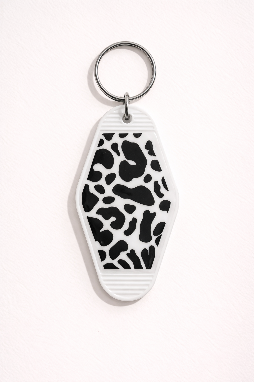 Black & White Cow Print Motel Keychain